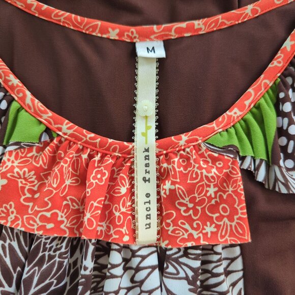 Uncle Frank Multicolor Ruffle Cap Sleeve ruffled tiered front bohemian dress M - Picture 10 of 16